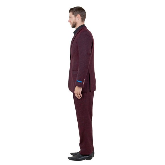 Hybrid Fit Classic Tweed Burgundy Mens Suit by Sean Alexander - Picture 5 of 7